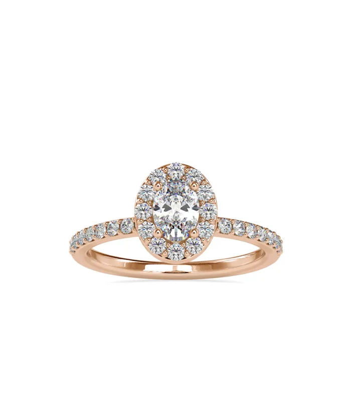 Oval Halo Engagment  Ring in Rose Gold.